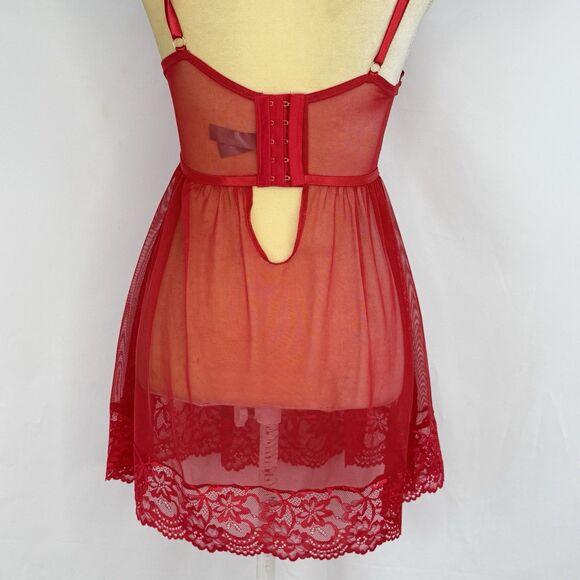 Daisy Fuentes Babydoll Red Chiffon Lace Size M Lingerie Festival Slip Dress Sexy - Picture 5 of 16